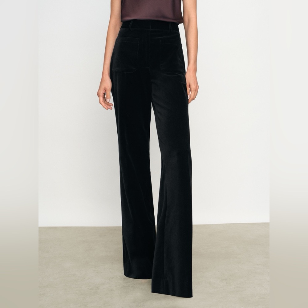 Reiss Myrtle Velvet Flared Trousers in Black Size 8R NWT